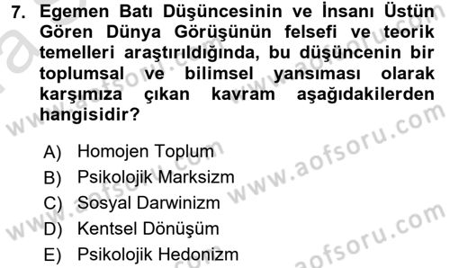 Çevre Sosyolojisi Dersi 2016 - 2017 Yılı (Vize) Ara Sınavı 7. Soru