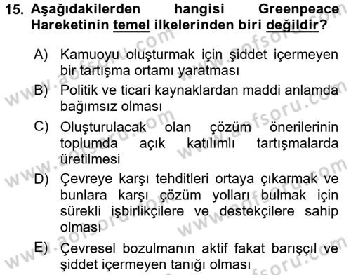 Çevre Sosyolojisi Dersi 2016 - 2017 Yılı (Final) Dönem Sonu Sınav Soruları 15. Soru