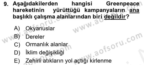 Çevre Sosyolojisi Dersi 2016 - 2017 Yılı (Final) Dönem Sonu Sınav Soruları 9. Soru