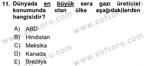 Çevre Sosyolojisi Dersi Ara Sınavı Deneme Sınav Soruları 11. Soru