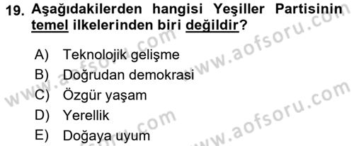 Çevre Sosyolojisi Dersi Ara Sınavı Deneme Sınav Soruları 19. Soru