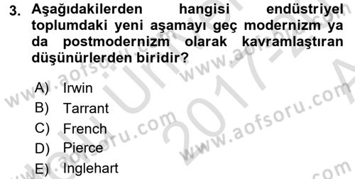 Çevre Sosyolojisi Dersi Ara Sınavı Deneme Sınav Soruları 3. Soru
