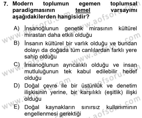 Çevre Sosyolojisi Dersi Ara Sınavı Deneme Sınav Soruları 7. Soru
