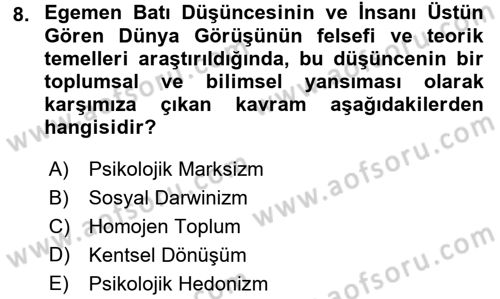 Çevre Sosyolojisi Dersi Ara Sınavı Deneme Sınav Soruları 8. Soru