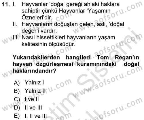 Çevre Sosyolojisi Dersi 2019 - 2020 Yılı Yaz Okulu Sınavı 11. Soru