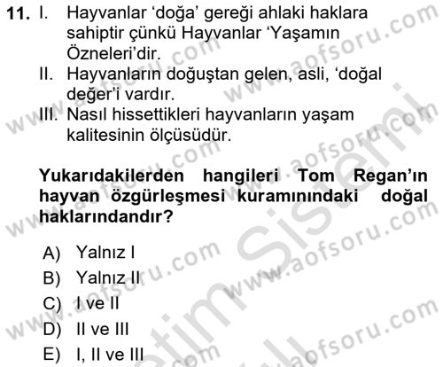 Çevre Sosyolojisi Dersi 2020 - 2021 Yılı Yaz Okulu Sınavı 11. Soru