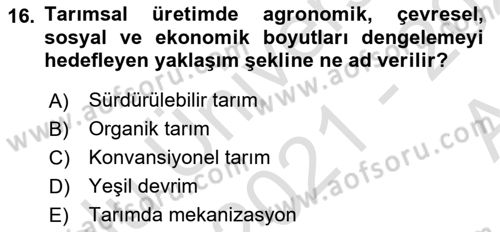 Çevre Sosyolojisi Dersi 2021 - 2022 Yılı (Vize) Ara Sınavı 16. Soru