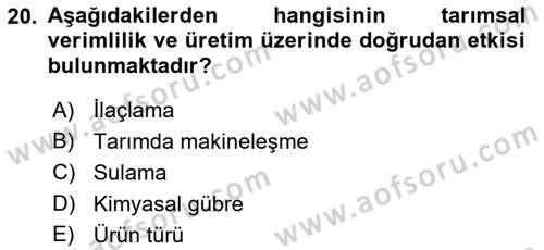 Çevre Sosyolojisi Dersi 2021 - 2022 Yılı (Vize) Ara Sınavı 20. Soru