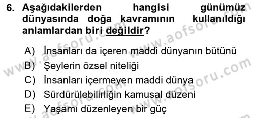 Çevre Sosyolojisi Dersi 2021 - 2022 Yılı (Vize) Ara Sınavı 6. Soru