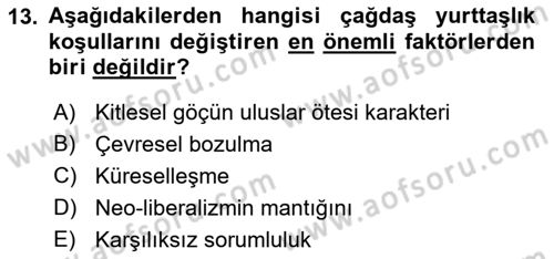 Çevre Sosyolojisi Dersi 2021 - 2022 Yılı (Final) Dönem Sonu Sınav Soruları 13. Soru