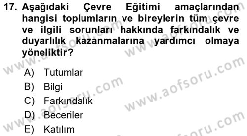 Çevre Sosyolojisi Dersi 2021 - 2022 Yılı (Final) Dönem Sonu Sınav Soruları 17. Soru