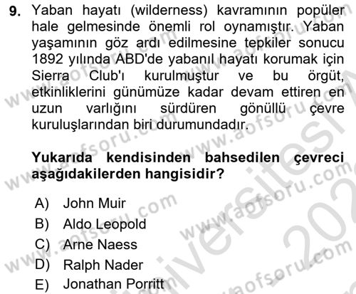 Çevre Sosyolojisi Dersi 2021 - 2022 Yılı (Final) Dönem Sonu Sınavı 9. Soru