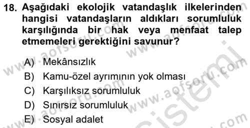 Çevre Sosyolojisi Dersi 2021 - 2022 Yılı Yaz Okulu Sınavı 18. Soru