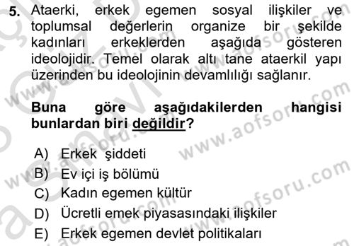 Çevre Sosyolojisi Dersi 2022 - 2023 Yılı (Vize) Ara Sınavı 5. Soru