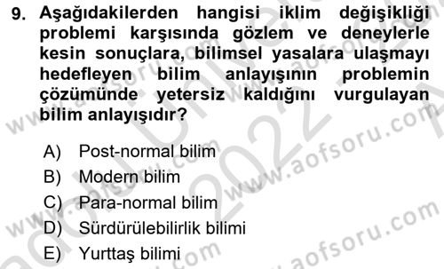 Çevre Sosyolojisi Dersi Ara Sınavı Deneme Sınav Soruları 9. Soru
