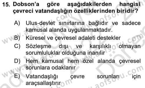 Çevre Sosyolojisi Dersi 2022 - 2023 Yılı (Final) Dönem Sonu Sınav Soruları 15. Soru