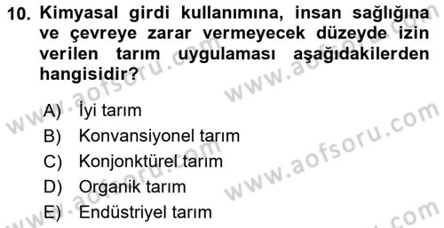 Çevre Sosyolojisi Dersi 2022 - 2023 Yılı Yaz Okulu Sınavı 10. Soru