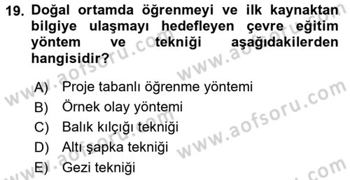 Çevre Sosyolojisi Dersi 2022 - 2023 Yılı Yaz Okulu Sınavı 19. Soru