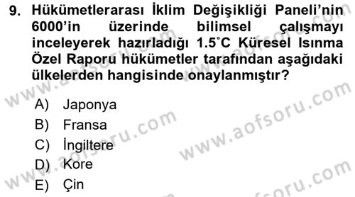 Çevre Sosyolojisi Dersi 2022 - 2023 Yılı Yaz Okulu Sınav Soruları 9. Soru