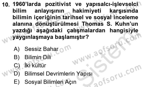 Çevre Sosyolojisi Dersi 2023 - 2024 Yılı (Vize) Ara Sınav Soruları 10. Soru