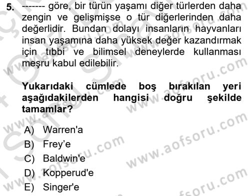 Çevre Sosyolojisi Dersi 2023 - 2024 Yılı (Final) Dönem Sonu Sınav Soruları 5. Soru
