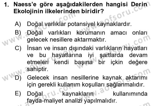 Çevre Sosyolojisi Dersi 2023 - 2024 Yılı Yaz Okulu Sınav Soruları 1. Soru
