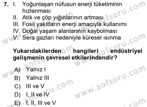 Çevre Sosyolojisi Dersi 2023 - 2024 Yılı Yaz Okulu Sınav Soruları 7. Soru