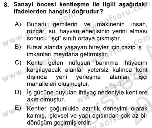 Çevre Sosyolojisi Dersi 2023 - 2024 Yılı Yaz Okulu Sınav Soruları 8. Soru