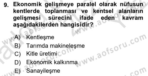 Çevre Sosyolojisi Dersi 2023 - 2024 Yılı Yaz Okulu Sınav Soruları 9. Soru