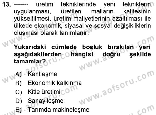 Çevre Sosyolojisi Dersi Ara Sınavı Deneme Sınav Soruları 13. Soru