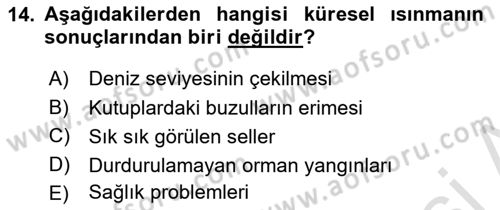 Çevre Sosyolojisi Dersi 2024 - 2025 Yılı (Vize) Ara Sınav Soruları 14. Soru