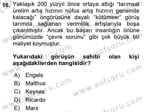 Çevre Sosyolojisi Dersi Ara Sınavı Deneme Sınav Soruları 16. Soru