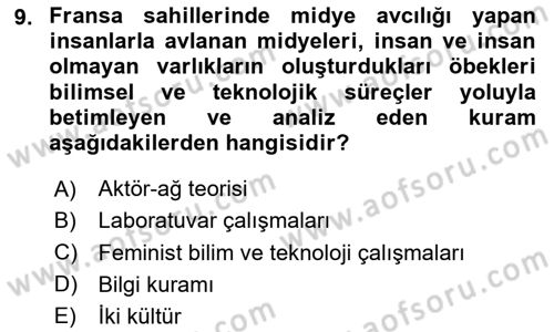 Çevre Sosyolojisi Dersi 2024 - 2025 Yılı (Vize) Ara Sınav Soruları 9. Soru