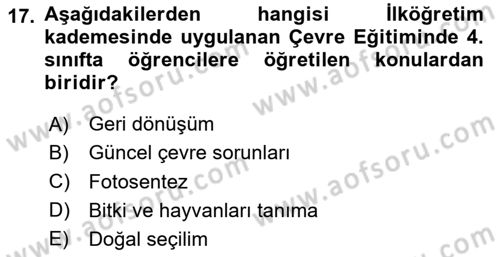 Çevre Sosyolojisi Dersi 2024 - 2025 Yılı (Final) Dönem Sonu Sınav Soruları 17. Soru