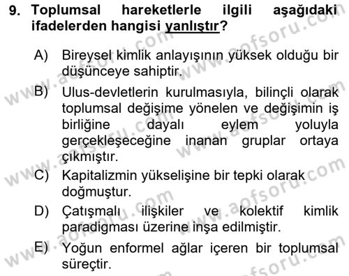 Çevre Sosyolojisi Dersi 2024 - 2025 Yılı (Final) Dönem Sonu Sınav Soruları 9. Soru