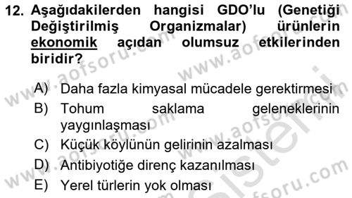 Çevre Sosyolojisi Dersi 2024 - 2025 Yılı Yaz Okulu Sınav Soruları 12. Soru