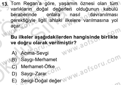 Çevre Sosyolojisi Dersi 2024 - 2025 Yılı Yaz Okulu Sınav Soruları 13. Soru