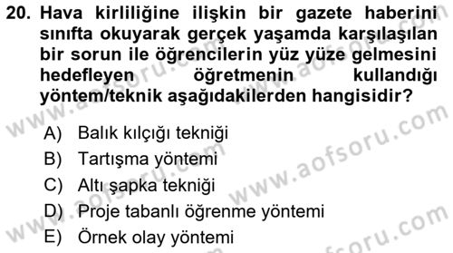 Çevre Sosyolojisi Dersi 2024 - 2025 Yılı Yaz Okulu Sınav Soruları 20. Soru
