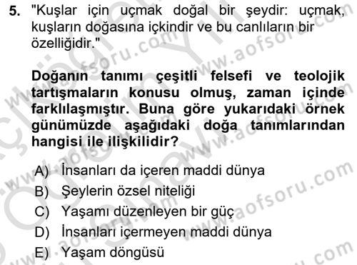 Çevre Sosyolojisi Dersi 2024 - 2025 Yılı Yaz Okulu Sınav Soruları 5. Soru