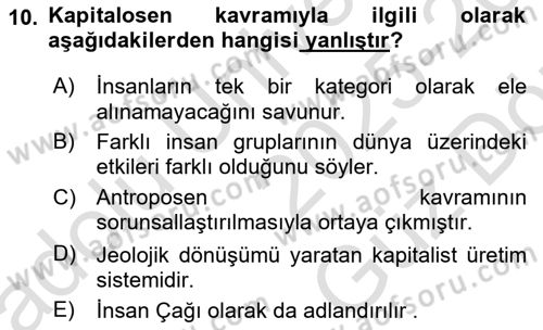 Çevre Sosyolojisi Dersi 2025 - 2026 Yılı (Vize) Ara Sınav Soruları 10. Soru