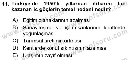 Çevre Sosyolojisi Dersi 2025 - 2026 Yılı (Vize) Ara Sınav Soruları 11. Soru