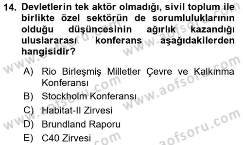 Çevre Sosyolojisi Dersi 2025 - 2026 Yılı (Vize) Ara Sınav Soruları 14. Soru