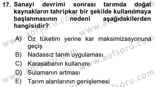 Çevre Sosyolojisi Dersi 2025 - 2026 Yılı (Vize) Ara Sınav Soruları 17. Soru