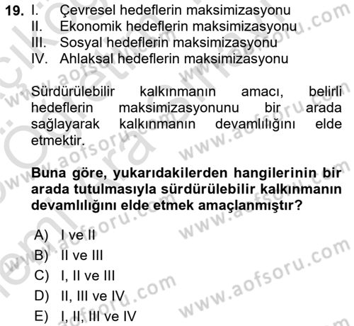 Çevre Sosyolojisi Dersi 2025 - 2026 Yılı (Vize) Ara Sınav Soruları 19. Soru