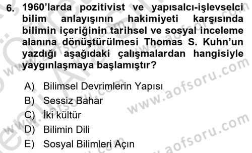 Çevre Sosyolojisi Dersi 2025 - 2026 Yılı (Vize) Ara Sınav Soruları 6. Soru