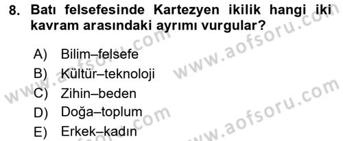 Çevre Sosyolojisi Dersi 2025 - 2026 Yılı (Vize) Ara Sınav Soruları 8. Soru