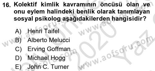 Sosyal Medya Sosyolojisi Dersi 2020 - 2021 Yılı Yaz Okulu Sınav Soruları 16. Soru
