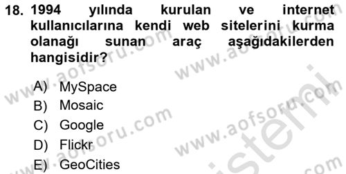 Sosyal Medya Sosyolojisi Dersi 2020 - 2021 Yılı Yaz Okulu Sınav Soruları 18. Soru