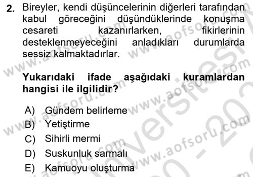 Sosyal Medya Sosyolojisi Dersi 2020 - 2021 Yılı Yaz Okulu Sınav Soruları 2. Soru
