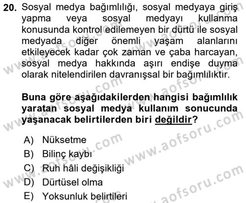 Sosyal Medya Sosyolojisi Dersi 2020 - 2021 Yılı Yaz Okulu Sınav Soruları 20. Soru